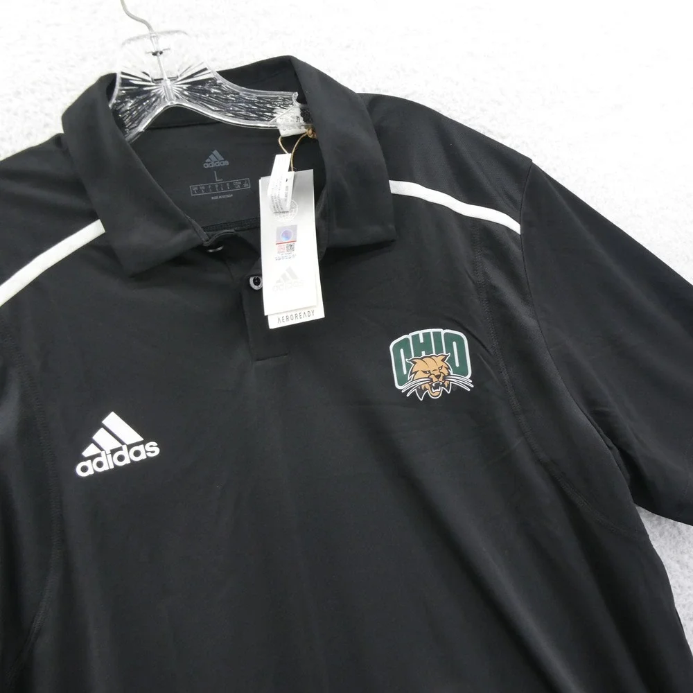 Adidas Shirt Mens Large‎ Ohio Bobcats NCAA Polo Black Aeroready Short Sleeve
